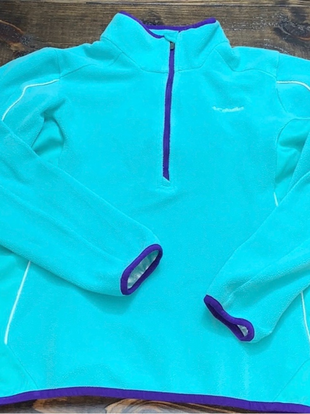Columbia Turquoise Omni-Heat Fleece Quarter Zip with Teal Accents